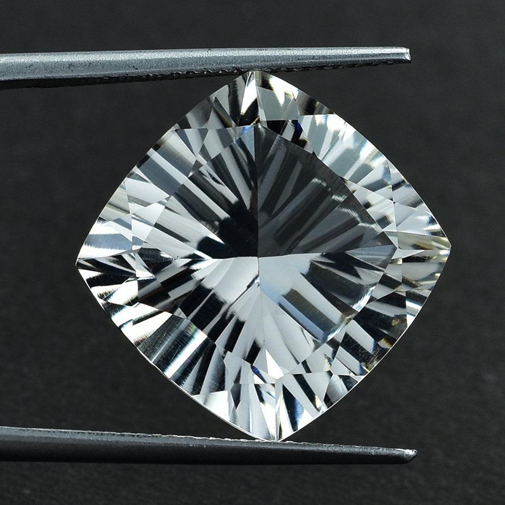 CRYSTAL QUARTZ CONCAVE CUT CUSHION 16X16MM 14.75 Cts.