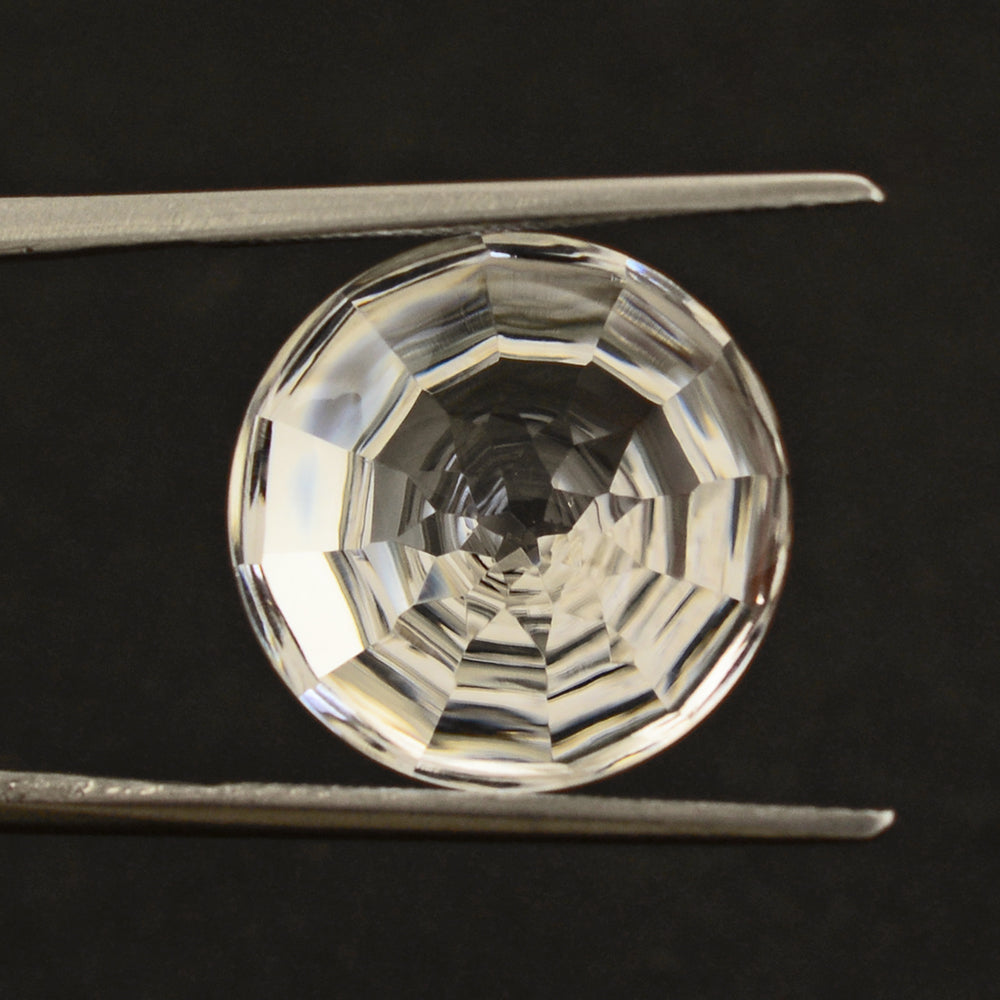 CRYSTAL BUFFTOP CONCAVE STEP CUT BACK ROUND (DES#47) 15MM 11.65 Cts.