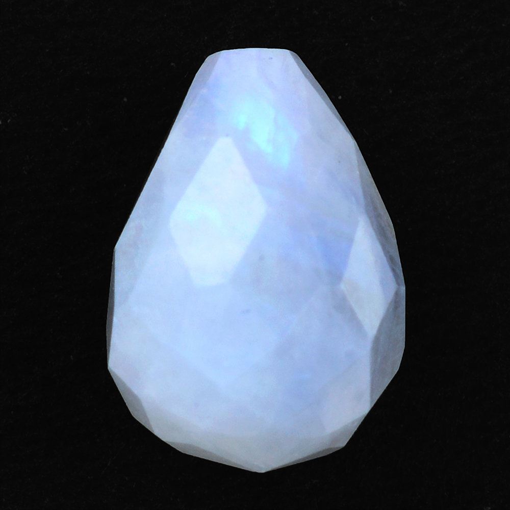 RAINBOW MOONSTONE CHECKER CUT DROP (HALF DRILL 1MM) (CLOUDY) 14X10MM 9.42 Cts.