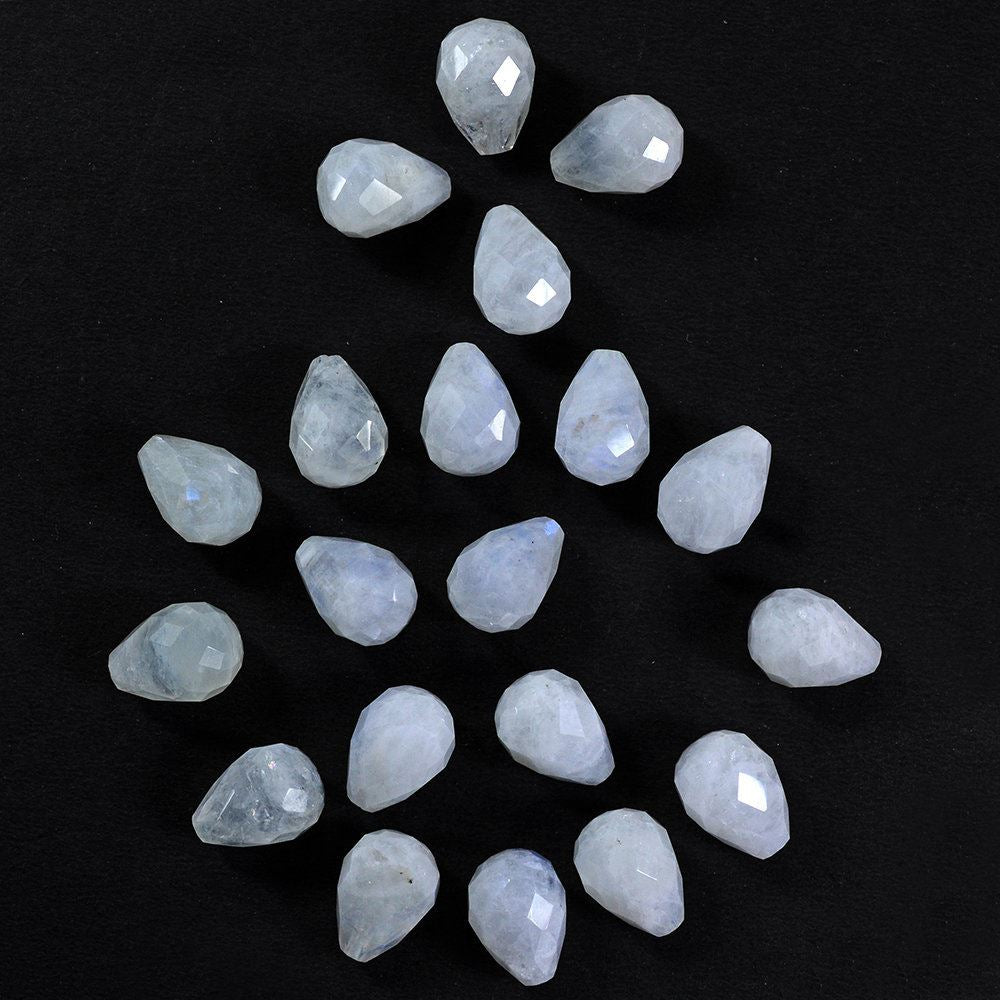 RAINBOW MOONSTONE CHECKER CUT DROP (HALF DRILL 1MM) (CLOUDY) 14X10MM 9.42 Cts.