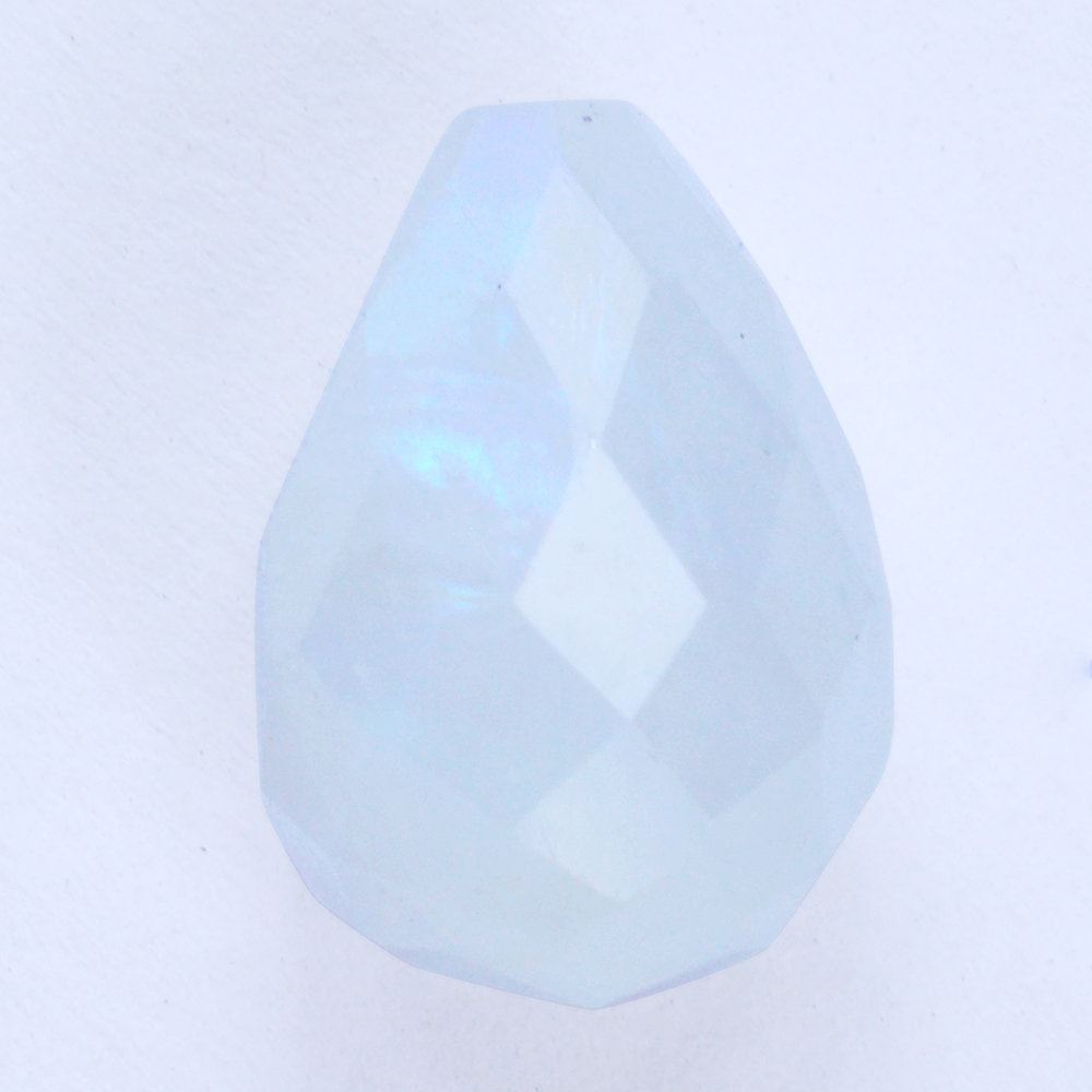 RAINBOW MOONSTONE CHECKER CUT DROP (HALF DRILL 1MM) (CLOUDY) 14X10MM 9.42 Cts.