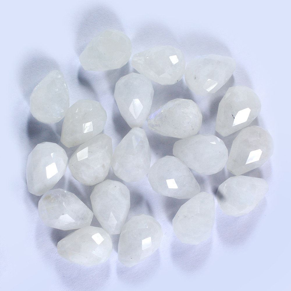 RAINBOW MOONSTONE CHECKER CUT DROP (HALF DRILL 1MM) (CLOUDY) 14X10MM 9.42 Cts.