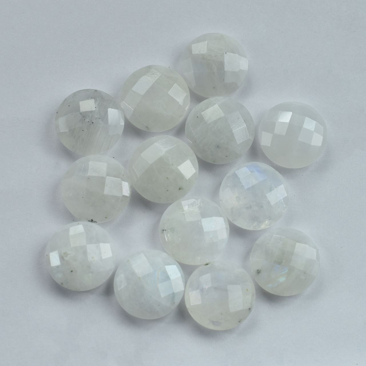 RAINBOW MOONSTONE CHECKER BRIOLETTE ROUND (CLOUDY)(SOME BLACK SPOT) 12.00X12.00 MM 4.36 Cts.