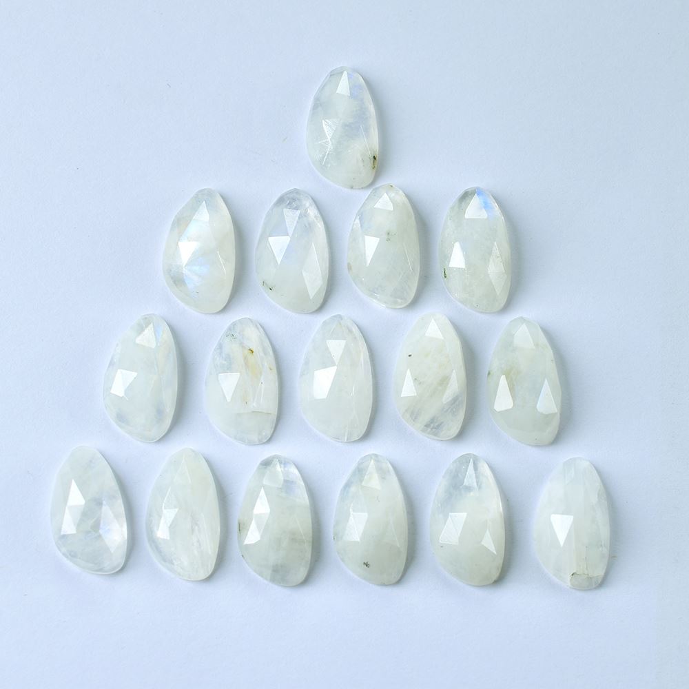 RAINBOW MOONSTONE ROSE CUT PEARISH CAB (CLOUDY)(NICE BLUE SHINE SOME BLACK SPOT) 18.00X10.00 MM 6.44 Cts.