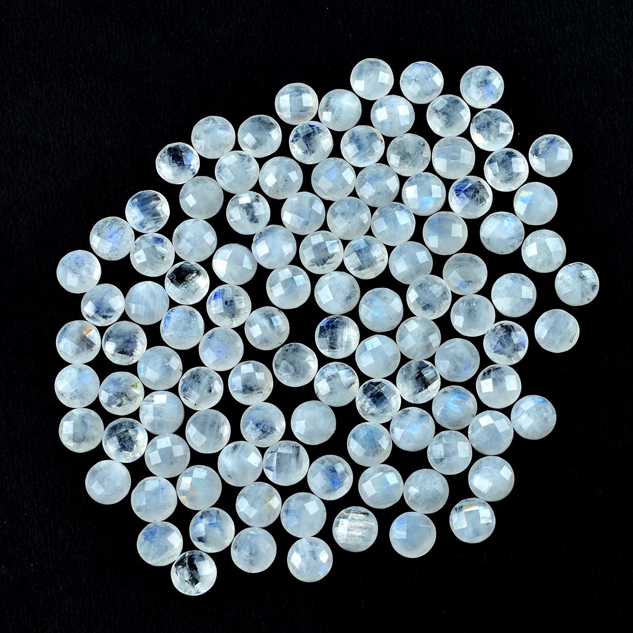 RAINBOW MOONSTONE CHECKER CUT ROUND CAB (CLOUDY) 7.00X7.00 MM 1.19 Cts.