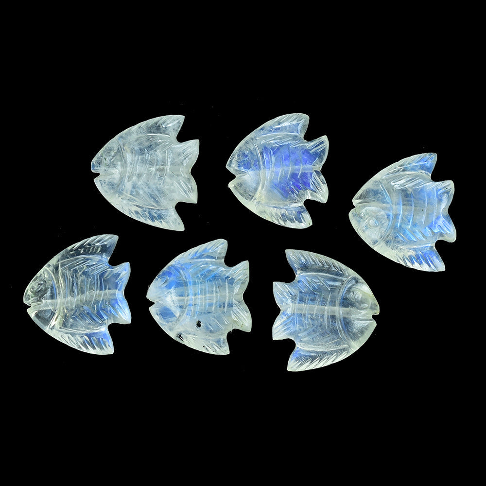 RAINBOW MOONSTONE CARVING FISH (FULL DRILL)(CLOUDY) 13.50X15.50 MM 6.68 Cts.