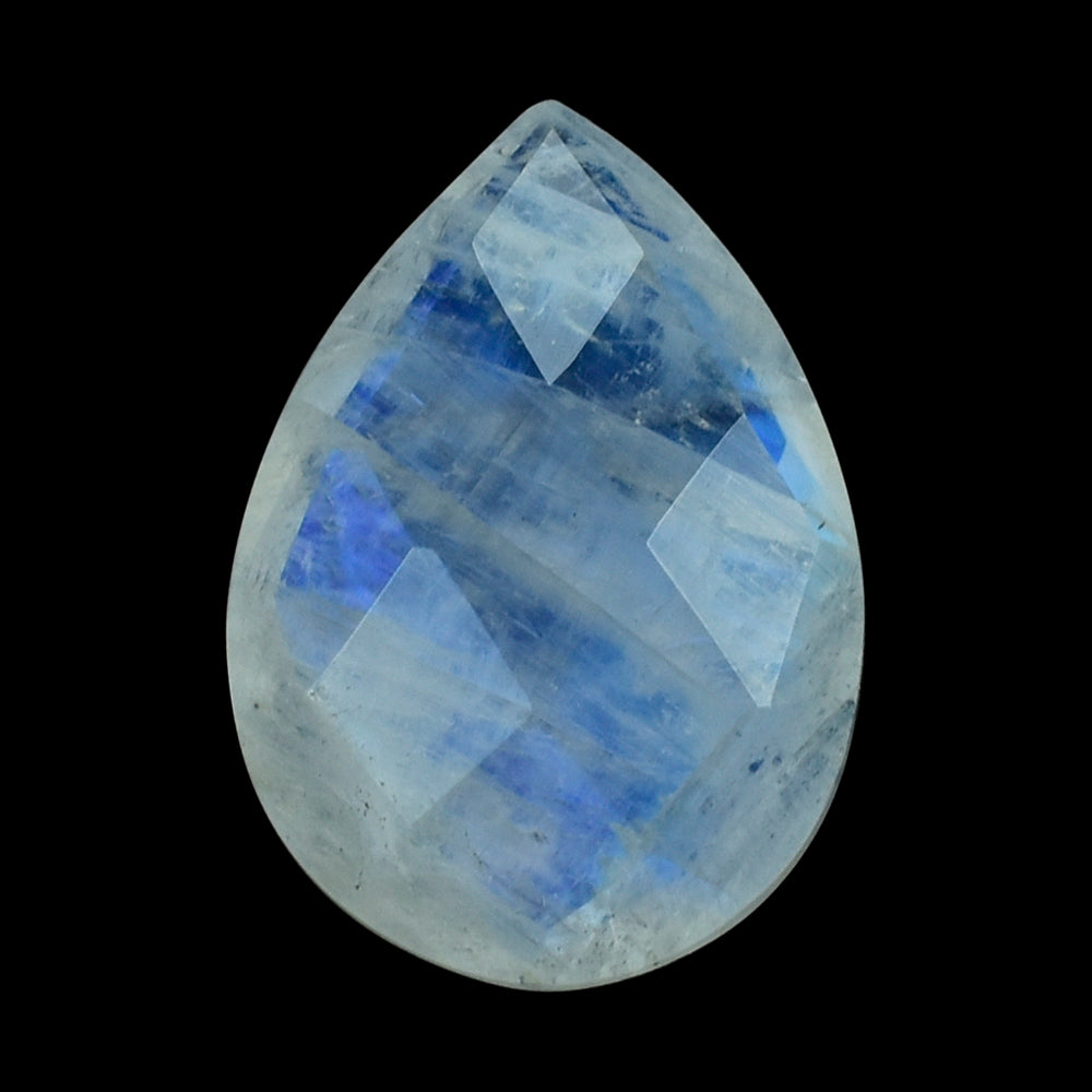 RAINBOW MOONSTONE CHECKER CUT BRIOLETTE PEAR (SEMI CLOUDY) 14.50X10.30 MM 4.34 Cts.