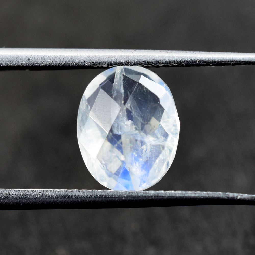 RAINBOW MOONSTONE CHECKER CUT BRIOLETTE OVAL (SEMI CLOUDY) 10.00X8.00 MM 2.24 Cts.