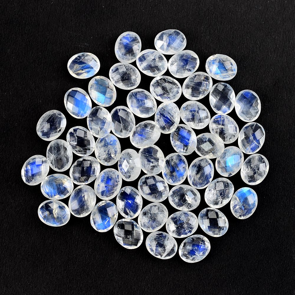 RAINBOW MOONSTONE CHECKER CUT BRIOLETTE OVAL (SEMI CLOUDY) 10.00X8.00 MM 2.24 Cts.