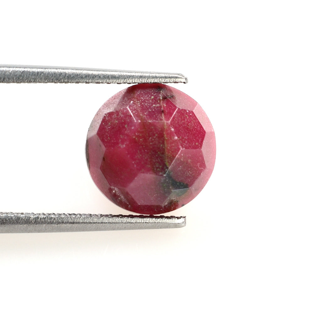 RHODONITE (PINK) (WITH BLACK MATRIX) HONEYCOMB ROUND CAB 10X10 MM 5.15 CTS