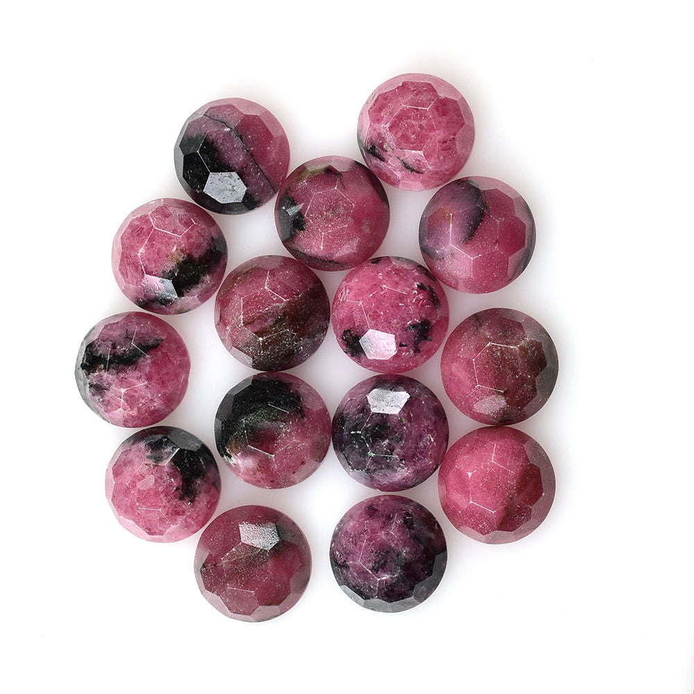 RHODONITE (PINK) (WITH BLACK MATRIX) HONEYCOMB ROUND CAB 10X10 MM 5.15 CTS