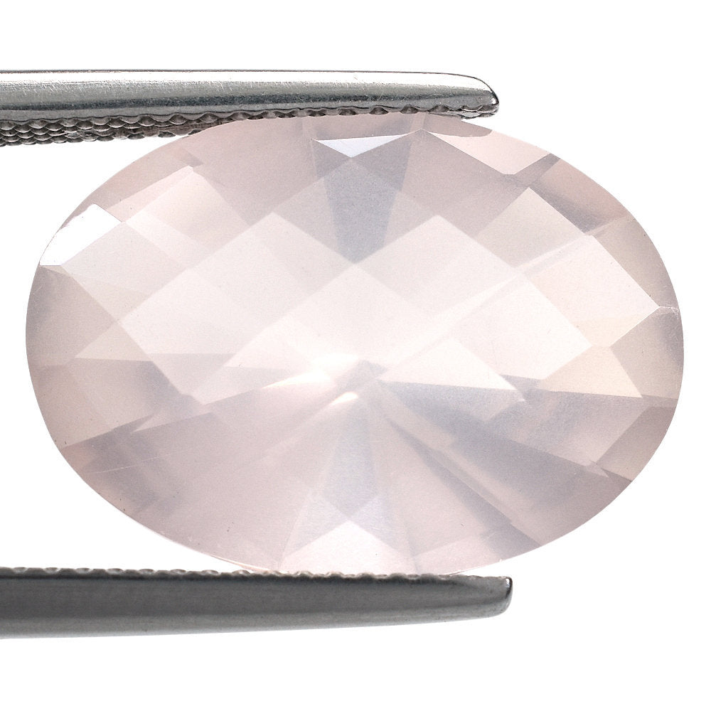 ROSE QUARTZ CHECKER CUT TOP WITH DIAMOND CUT BACK OVAL 18X13MM 10.77 Cts.