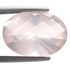 ROSE QUARTZ CHECKER CUT TOP WITH DIAMOND CUT BACK OVAL 18X13MM 10.77 Cts.