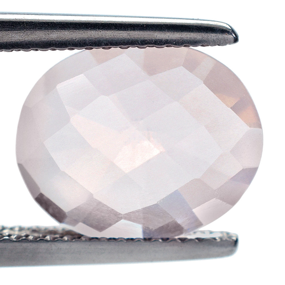 ROSE QUARTZ CHECKER CUT TOP WITH DIAMOND CUT BACK OVAL 12X10MM 3.66 Cts.