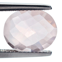 ROSE QUARTZ CHECKER CUT TOP WITH DIAMOND CUT BACK OVAL 12X10MM 3.66 Cts.