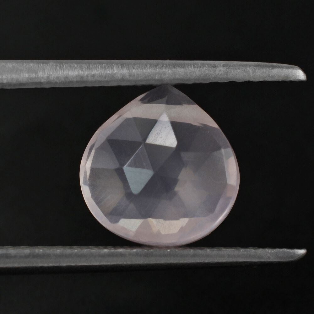 ROSE QUARTZ ROSE CUT BRIOLETTE HEART (SIDE DRILL) (SEMI-MILKY) (NICE COLOR) 8MM 1.81 Cts.