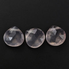 ROSE QUARTZ ROSE CUT BRIOLETTE HEART (SIDE DRILL) (SEMI-MILKY) (NICE COLOR) 8MM 1.81 Cts.