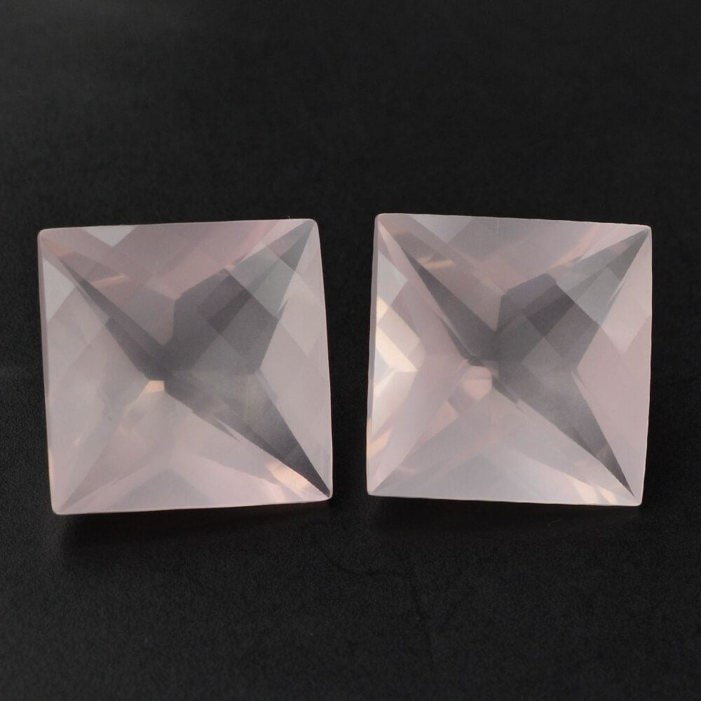 ROSE QUARTZ CHECKER TOP PRINCESS CUT BACK SQUARE (SEMI-MILKY) (NICE COLOR) 12MM 7.11 Cts.