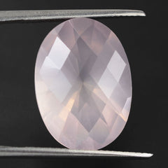 ROSE QUARTZ CHECKER TOP DIAMOND CUT BACK OVAL (SEMI-MILKY) (NICE COLOR) 18X13MM 9.93 Cts.