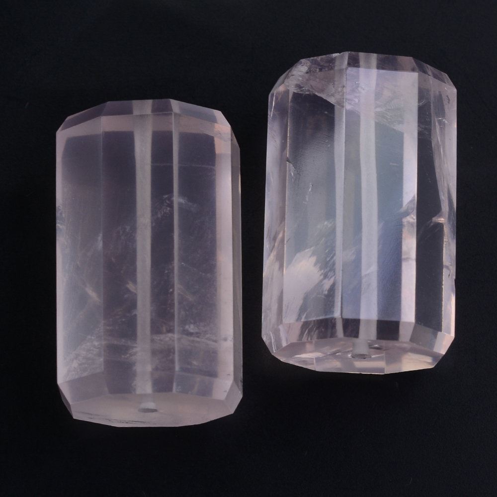 ROSE QUARTZ STEP CUT BARREL (FULL DRILL 1MM) (HI) 25X16MM 63.00 Cts.