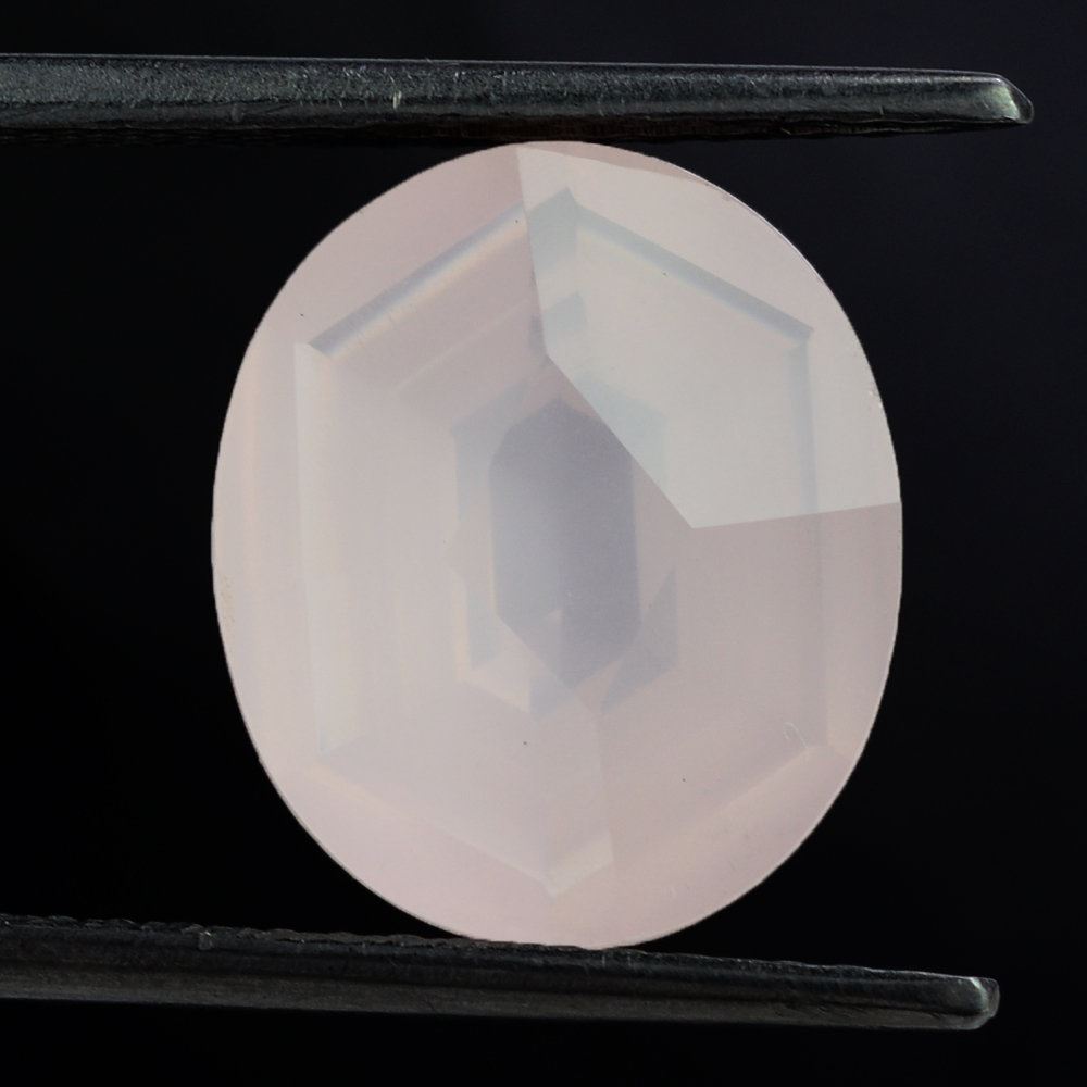 ROSE QUARTZ SWIRL CUT HEXAGON CONCAVE OVAL (DES#76) 14X12MM 6.13 Cts.