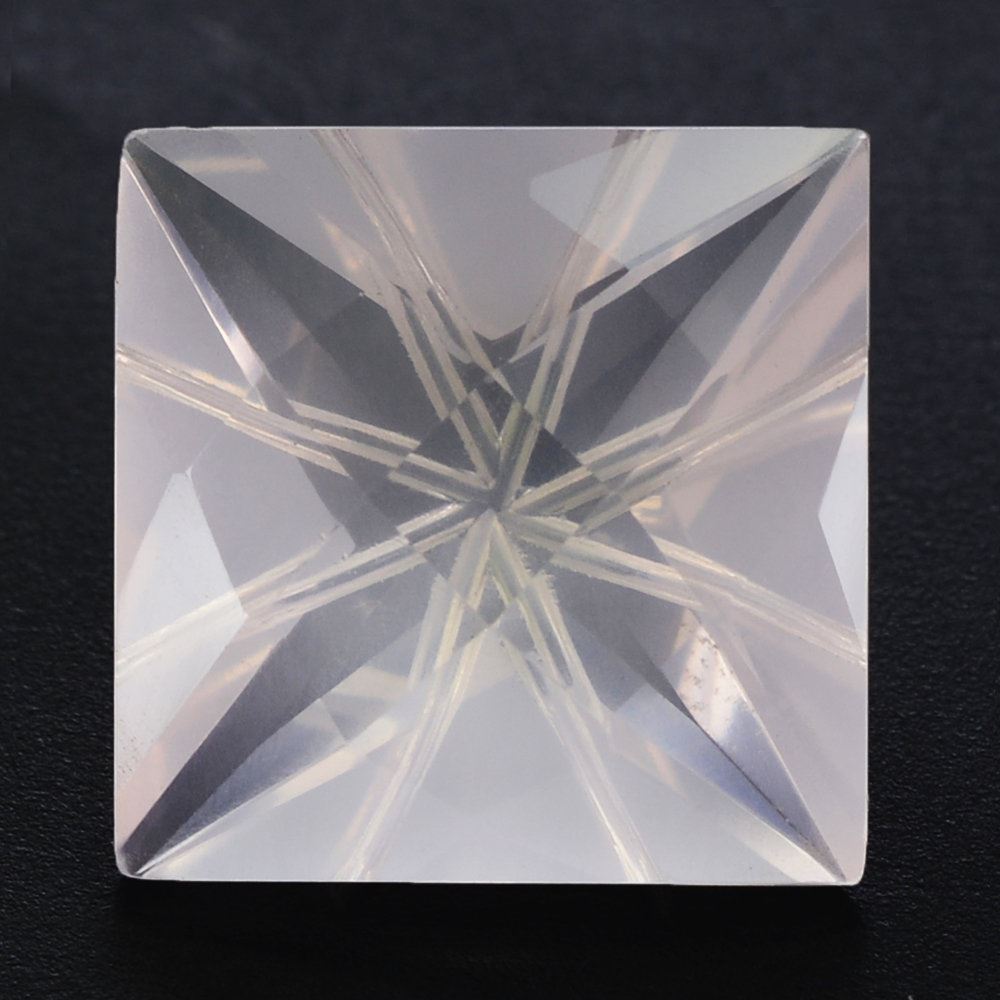 ROSE QUARTZ CHECKER TOP PRINCESS BACK LAZER CUT SQUARE (DES#21) 12MM 7.03 Cts.