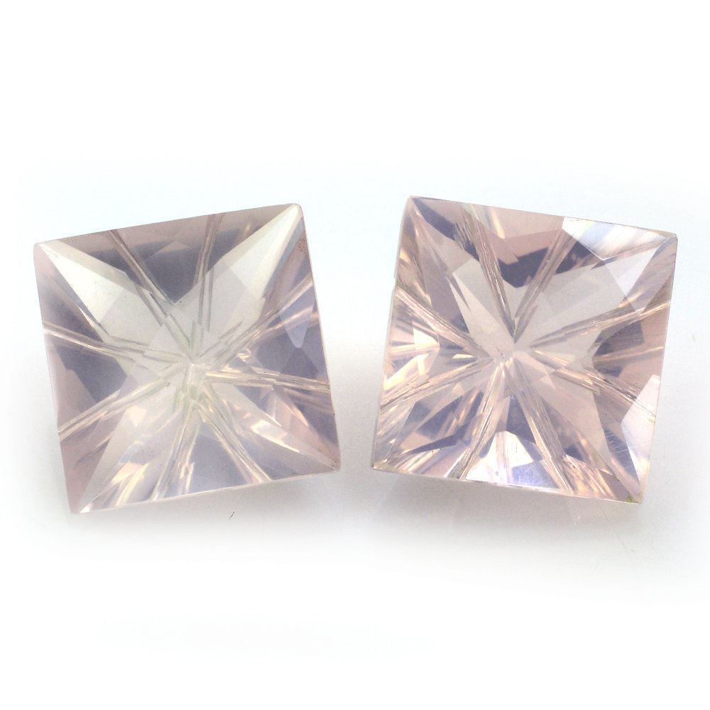 ROSE QUARTZ CHECKER TOP PRINCESS BACK LAZER CUT SQUARE (DES#21) 12MM 7.03 Cts.