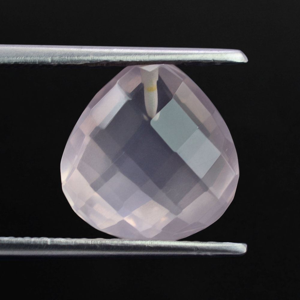 ROSE QUARTZ CHECKER CUT BRIOLETTE HEART (HALF DRILL) 12MM 5.49 Cts.