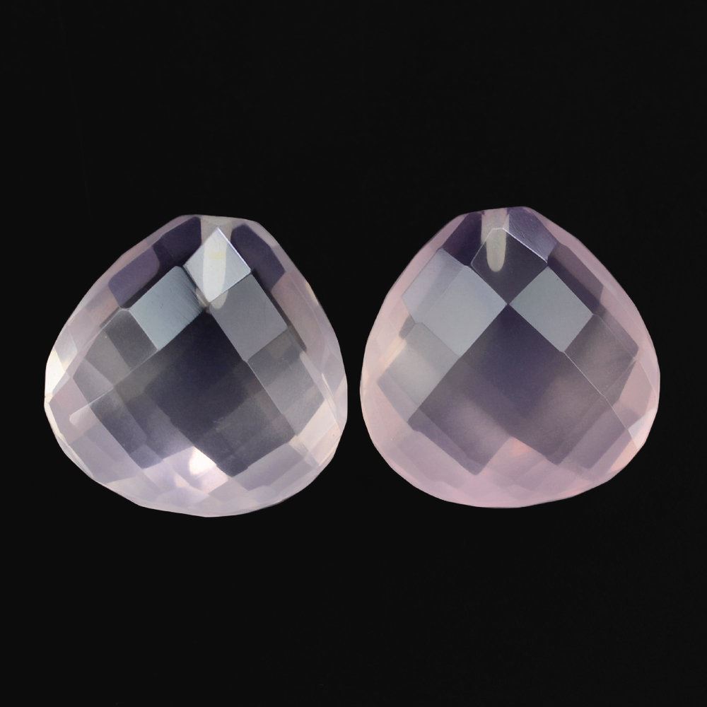 ROSE QUARTZ CHECKER CUT BRIOLETTE HEART (HALF DRILL) 12MM 5.49 Cts.