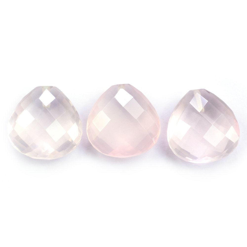 ROSE QUARTZ CHECKER CUT BRIOLETTE HEART (HALF DRILL) 12MM 5.49 Cts.