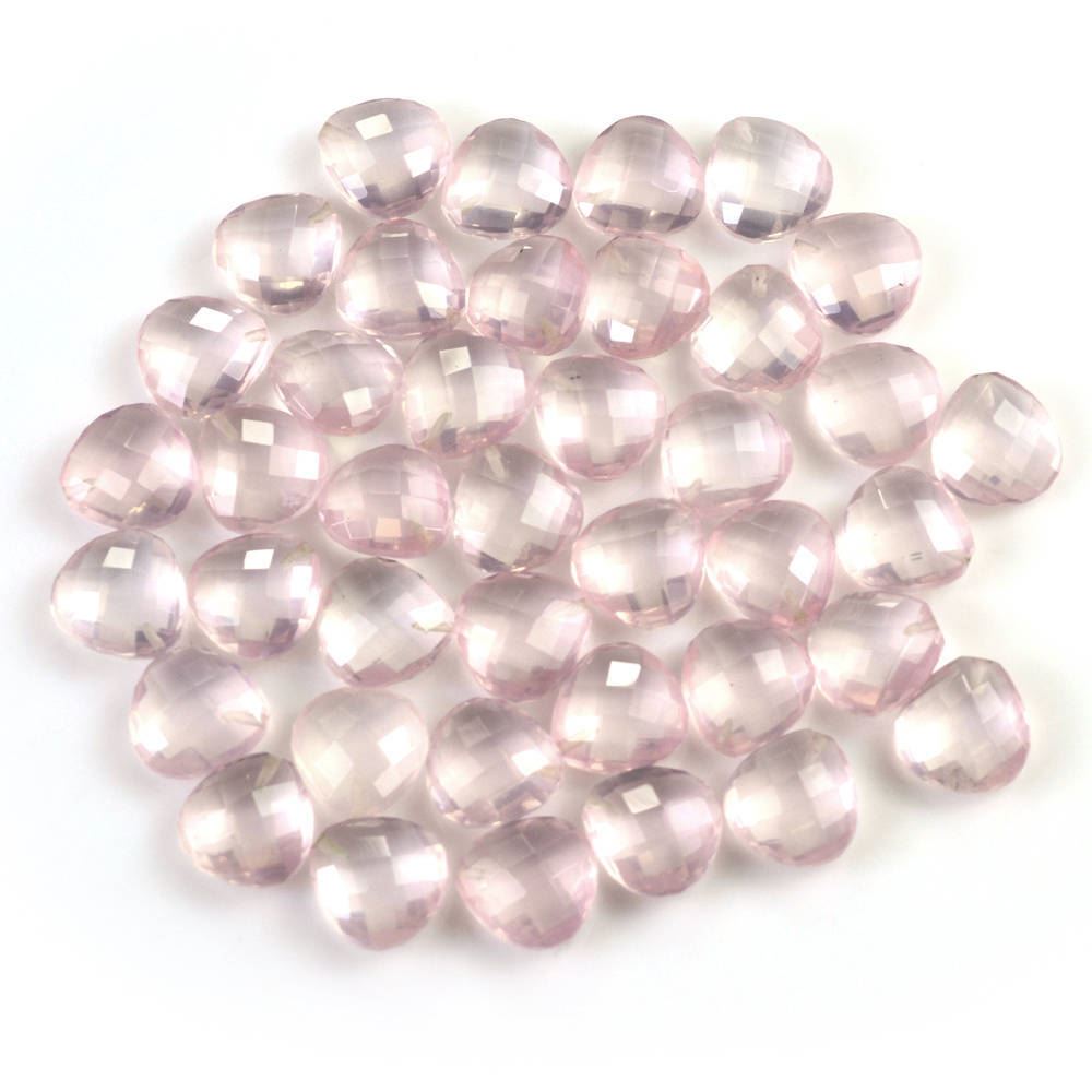 ROSE QUARTZ CHECKER CUT BRIOLETTE PEAR (HALF DRILL) 10MM 3.39 Cts.