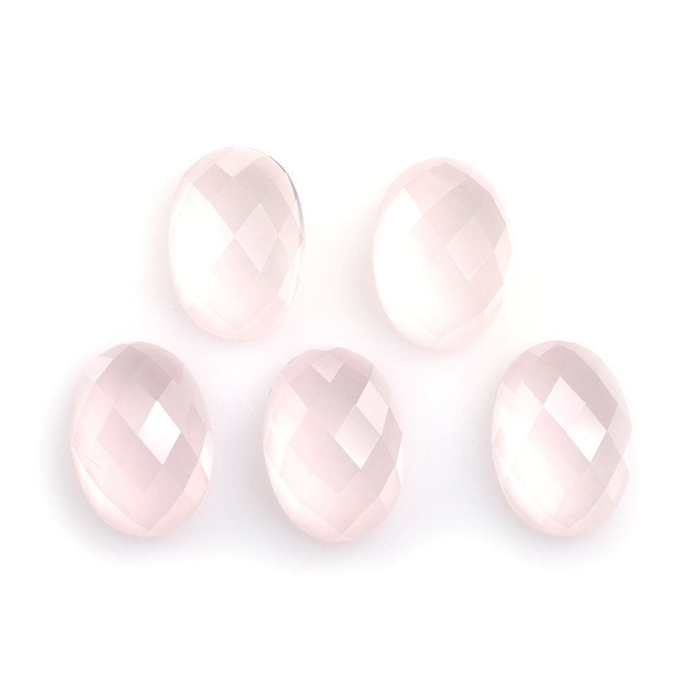ROSE QUARTZ CHECKER CUT OVAL CAB (SEMI-MILKY/SUPER) 14X10MM 5.03 Cts.