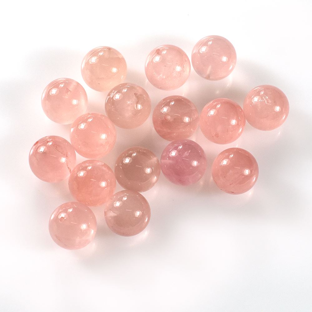 ROSE QUARTZ PLAIN ROUND BALLS (HALF DRILL 0.75)(SUPER-SUPER EXTRA)(SEMI MILKY HI)(SOME BLACK SPOTS) 10.00X10.00 MM 7.25 Cts.