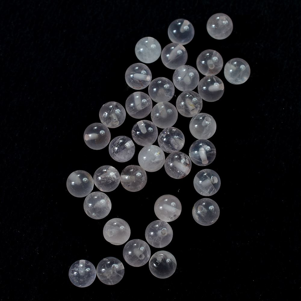ROSE QUARTZ PLAIN ROUND BALLS (HALF DRILL 0.75)(SEMI MILKY SOME BLACK SPOTS) 5.00X5.00 MM 0.91 Cts.