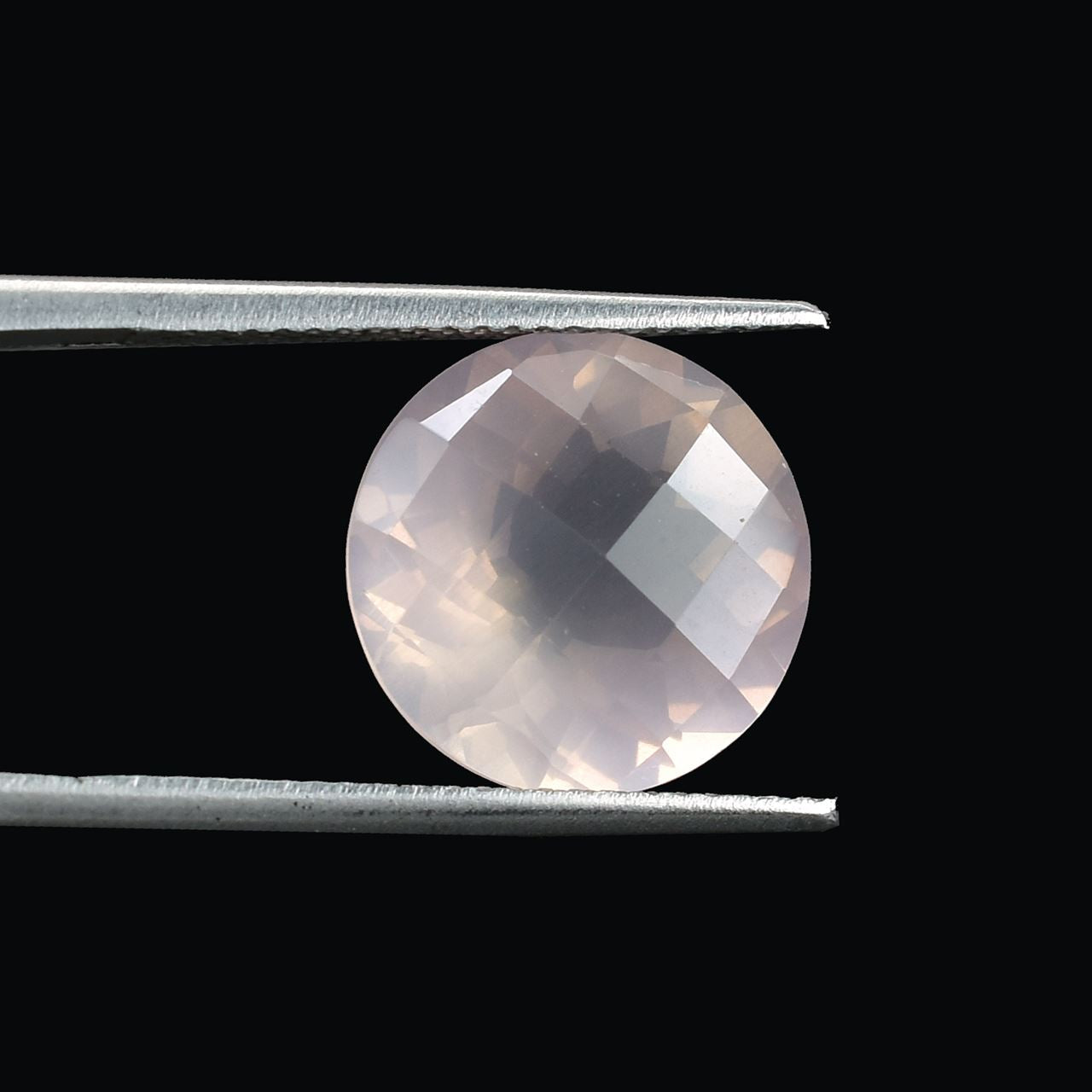 ROSE QUARTZ CHECKER CUT TOP CUT ROUND (MILKY)(CLEAN) 12.00X12.00 MM 5.39 Cts.