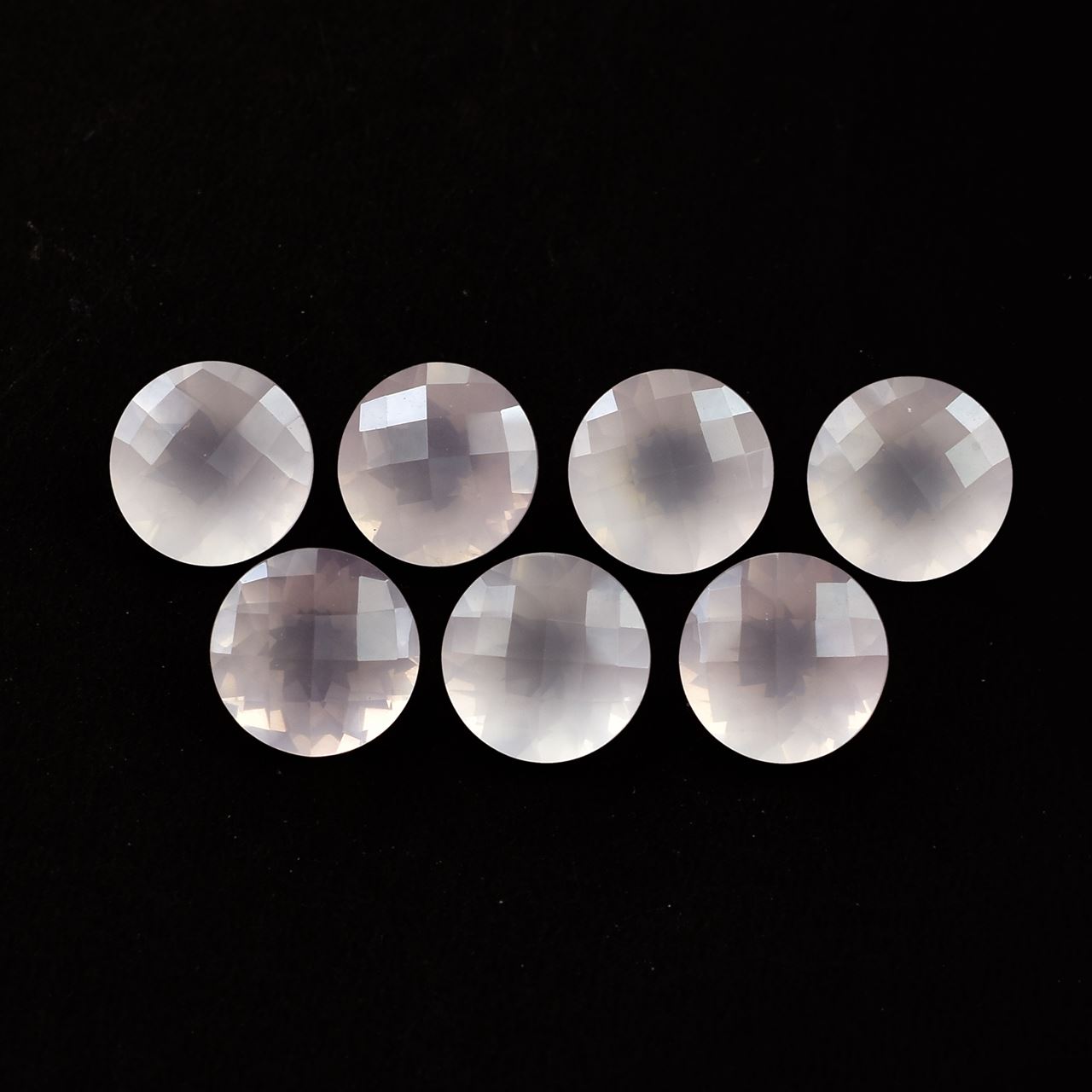 ROSE QUARTZ CHECKER CUT TOP CUT ROUND (MILKY)(CLEAN) 12.00X12.00 MM 5.39 Cts.