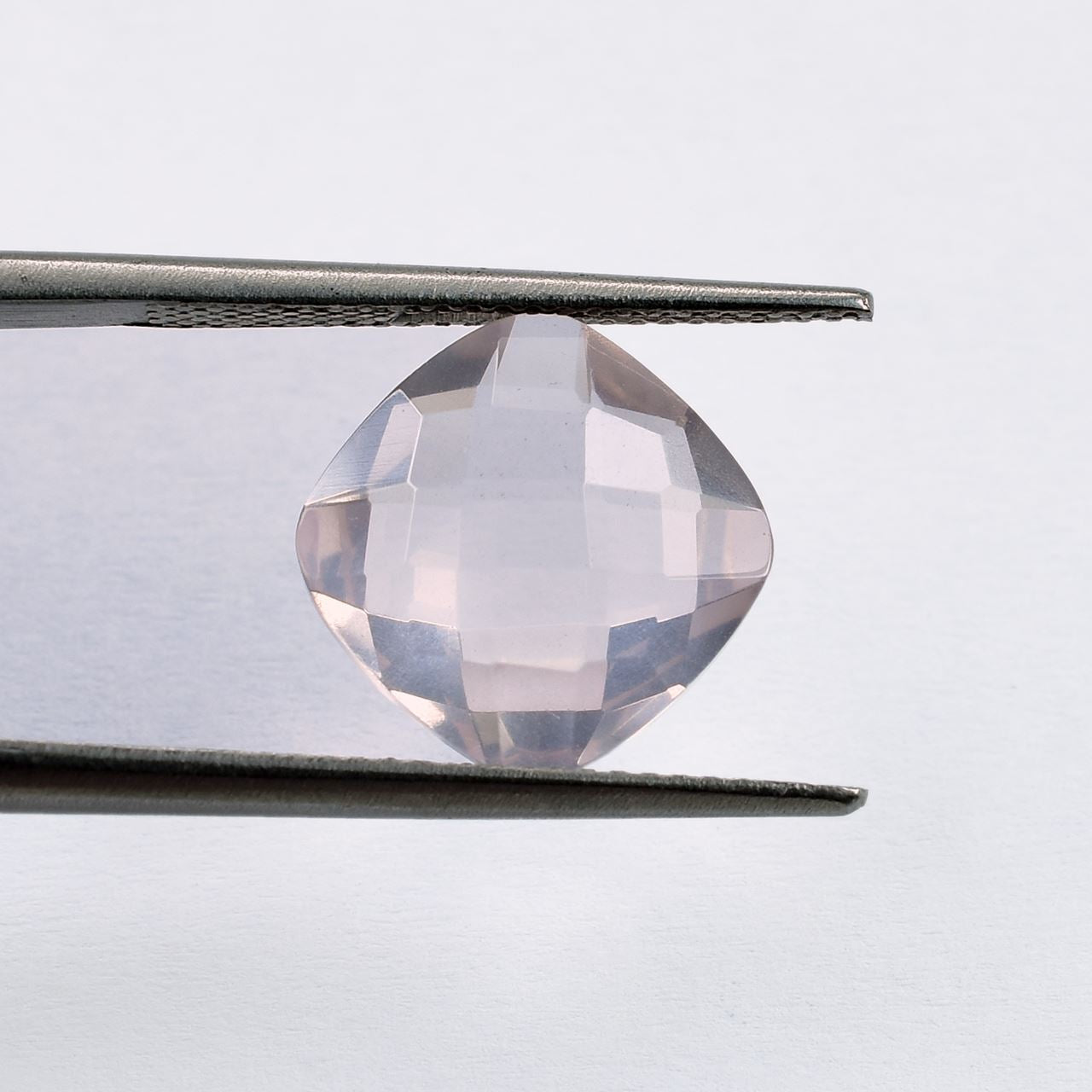 ROSE QUARTZ CHECKER CUT BRIOLETTE CUSHION (LITE)(CLEAN)(TRANSPARENT) 11.00X11.00 MM 4.47 Cts.