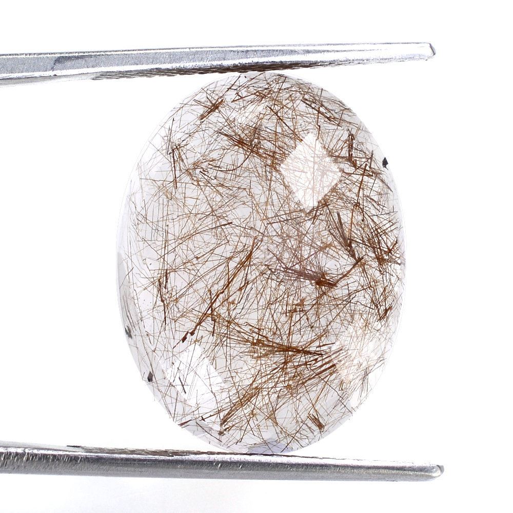 RED RUTILE QUARTZ CHECKER OVAL CAB 20X15MM 13.40 Cts.