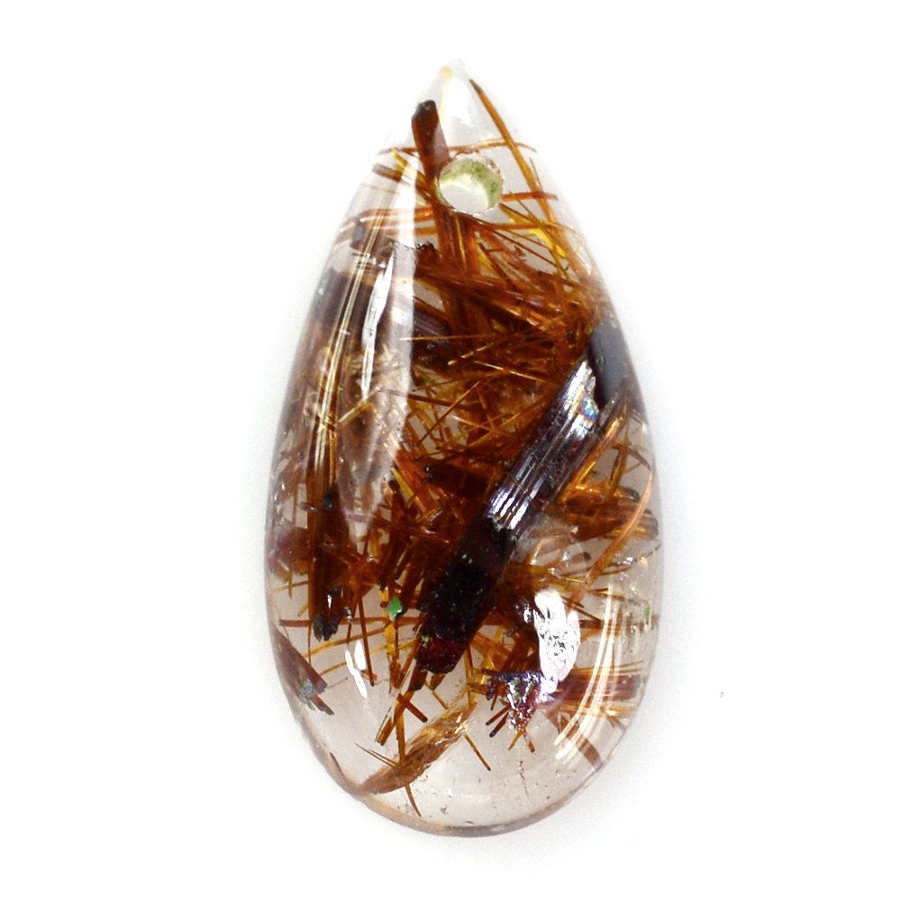 RED RUTILE QUARTZ PEAR CAB 16X8MM 3.20 Cts.