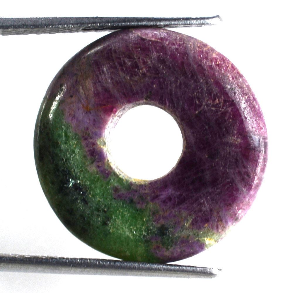 RUBY ZOISITE PLAIN ROUND WITH CARVED WITH BIG HOLE (FULL DRILL) 19X4MM 12.60 Cts.