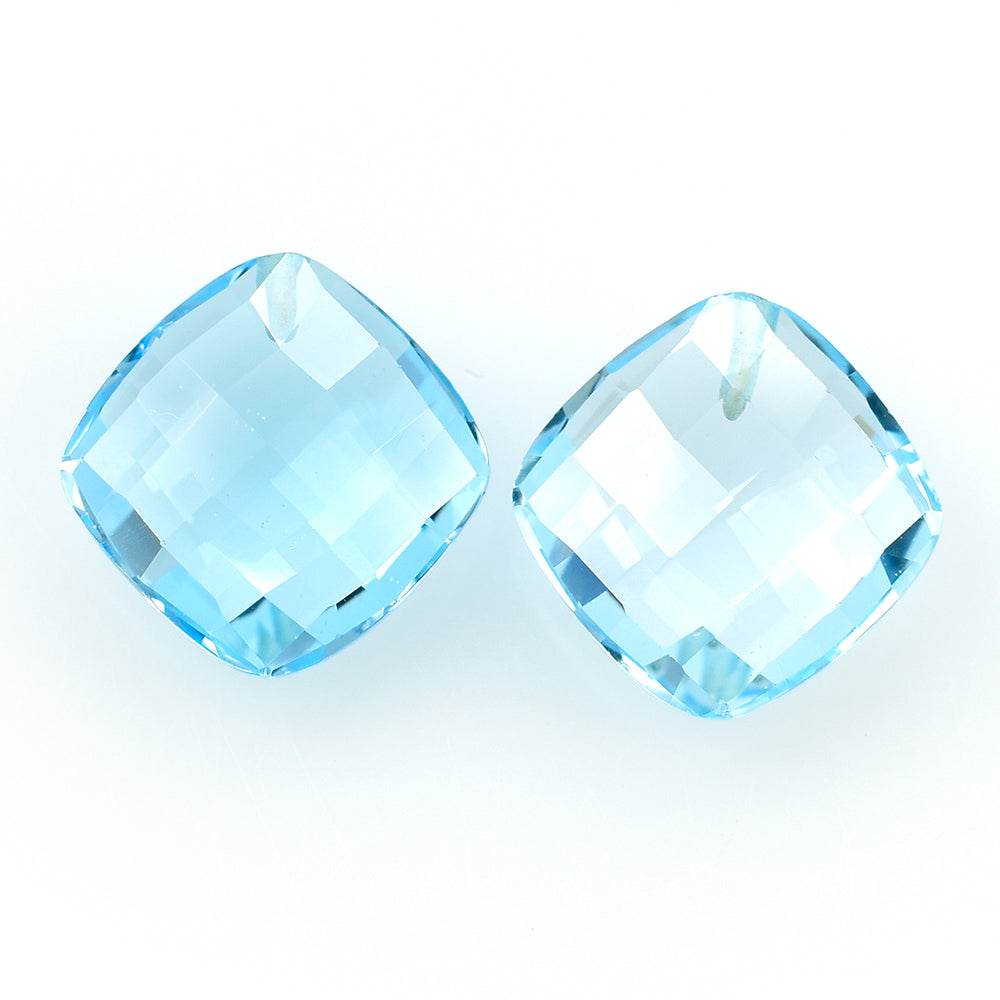 SKY BLUE TOPAZ CHESS BRIOLETTE CUSHION(HALF DRILL) 10MM 5.08 Cts.