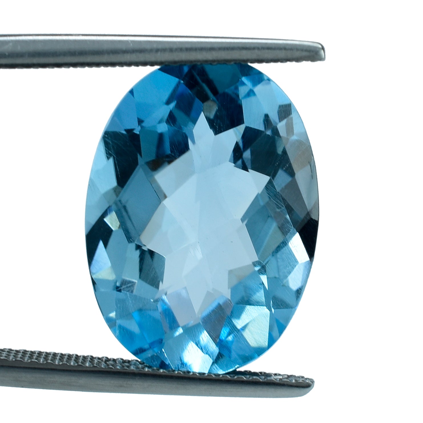 SKY BLUE TOPAZ CHECKER CUT OVAL 18X13MM 12.70 Cts.