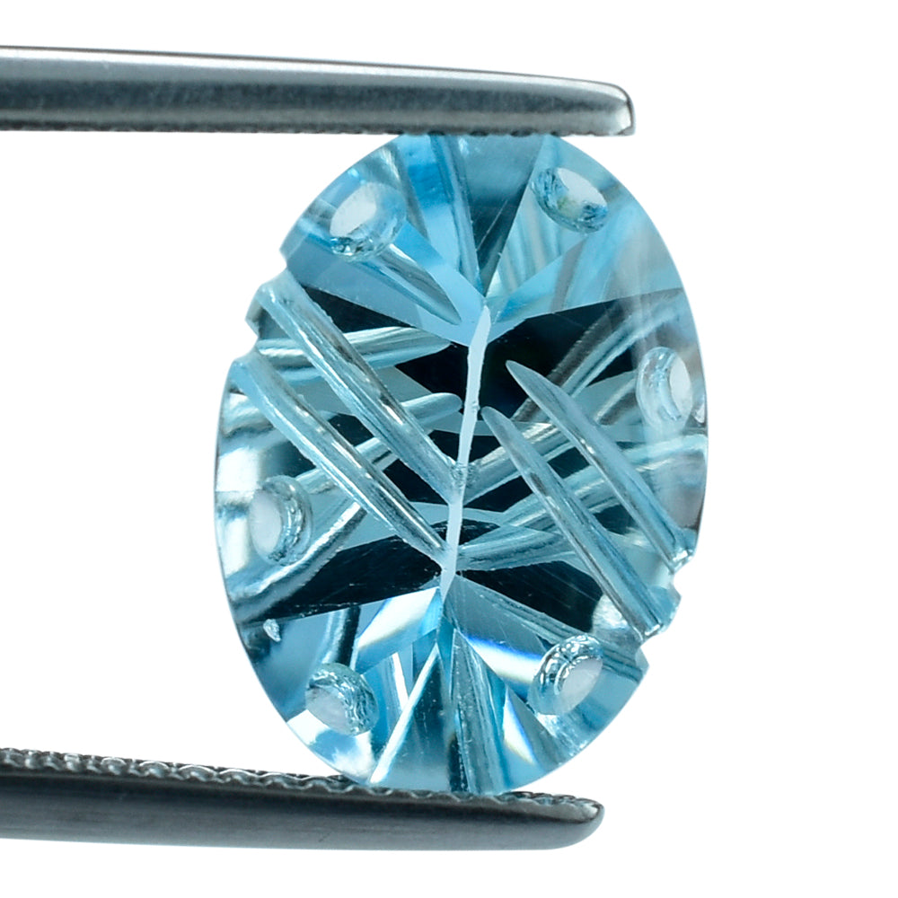 SKY BLUE TOPAZ FLAT BUFF TOP SUPER BUBBLE OVAL (DES#115) 14X10MM 6.02 Cts.