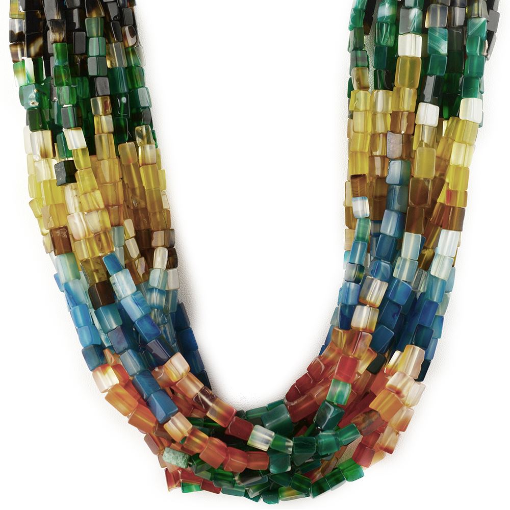 MULTI COLOR ONYX 5X3-9X6MM PLAIN RECTANGLE BEADS 16" LINE