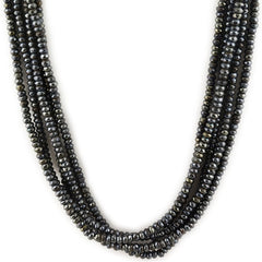 SILVER COATED BLACK SPINEL 4-5.50MM FACETED ROUNDEL BEADS 16" LINE