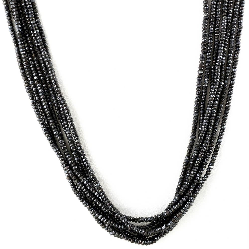 BLACK SPINEL SILVER COATED 3-3.50MM FACETED ROUNDEL BEADS 16" LINE