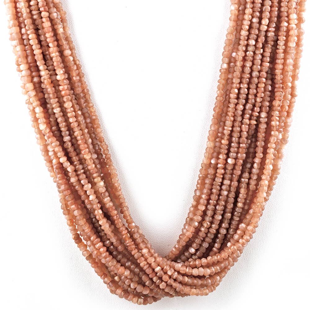 PEACH MOONSTONE 4.00-4.50MM FACETED ROUNDEL BEADS 16" LINE