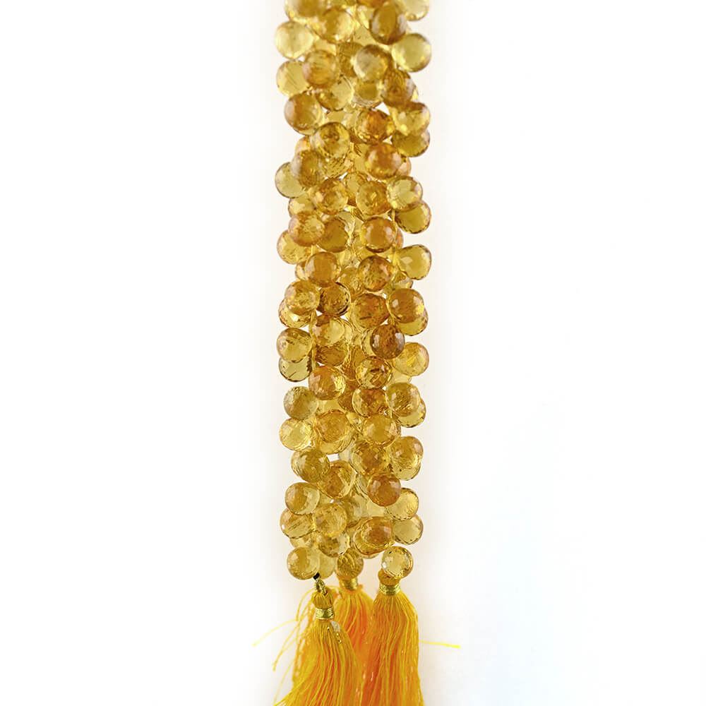 GOLDEN CITRINE 11X9MM FACETED DROPS BEADS 8" LINE