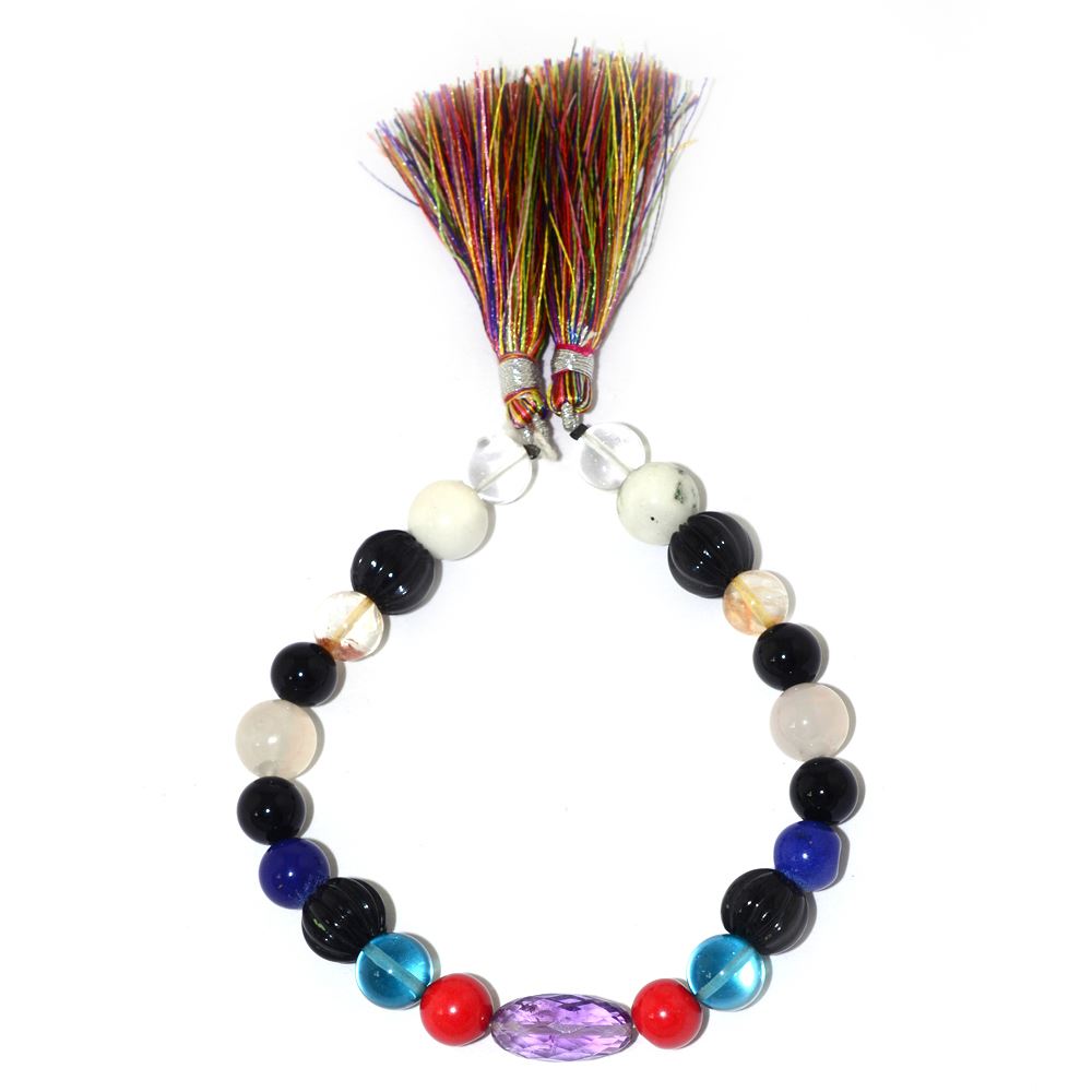 SYNTHETIC GLASS & SEMI PRECIOUS STONE 8.00-10.00MM PLAIN & FACETED MIX SHAPE 8" LINE