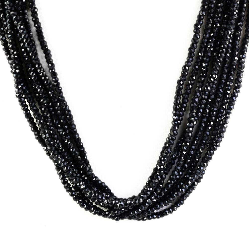BLACK SPINEL 4.00MM FACETED ROUNDEL BEADS 16" LINE